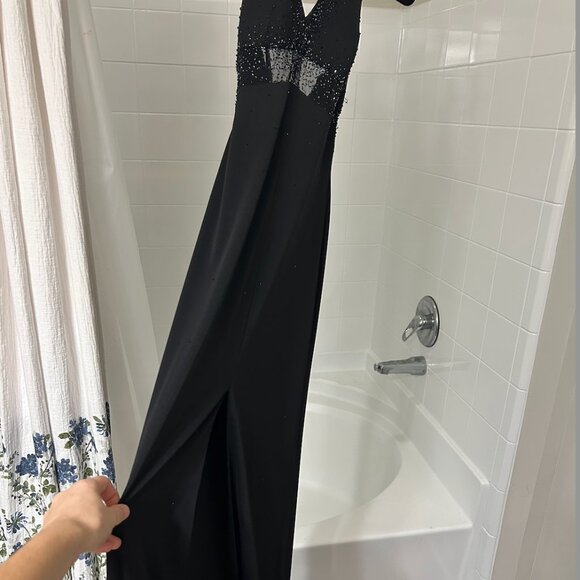 Black Sparkly Sequin Halter Wedding Homecoming Wedding Guest Dress - Picture 2 of 7